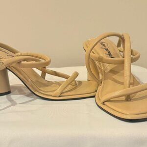 Free People Tan Slingback Square Toe Strappy Sandals Size Sz 37 6.5-7